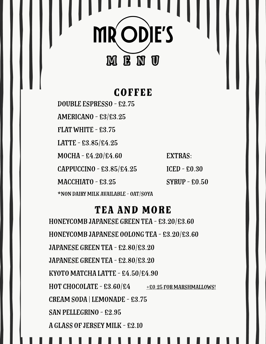 Mr Odie's Cafe Menu